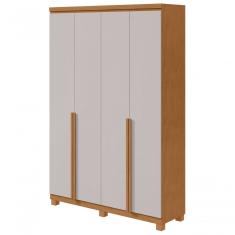 Guarda Roupa Solteiro Alonzo 4 Portas de Bater 2 Gavetas 100% MDF Amendoa Clean-off White Móveis Lopas