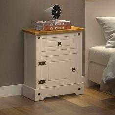 Mesa de Cabeceira 1 Gaveta 1 Porta Smile Móveis Serpil Creme/Carvalho