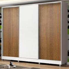 Guarda Roupa Juvenil 100% MDF Madesa Kevin 3 Portas de Correr com Pés - Branco/Rustic/Branco