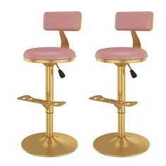 Conjunto De 2 Banquetas De Bar Giratórias De Couro PU, Com Cadeira De Balcão, Balcão De Cozinha Com Altura Ajustável, Metal Dourado Com Apoio Para Os Pés Assento Estofado Para Café, Altura 60-80 Cm