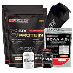 Kit 2x 6 Six Protein 2kg + BCAA 1kg Tangerina + Power Creatina 100g + ZMA 120cáps + Coqueteleira - Bodybuilders Sabor: C