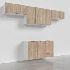 Cozinha Modulada 4 Peças sem Tampo 3 Aéreos 5 Portas e 1 Balcão Ipanema CabeCasa MadeiraMadeira Acácia/Branco