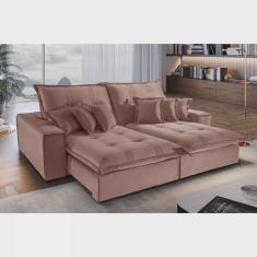 Sofá Retrátil Reclinável Luxo Halley  2.30m Molas Ensacadas Rosa