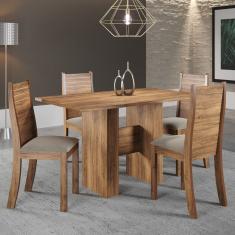 Mesa de Jantar Retangular Viero Carmen com 4 Cadeiras Estofadas e Revestidas em Veludo 