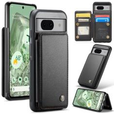 FONREST Capa carteira traseira fina para Google Pixel 8A 2024 com bloqueio de RFID, porta-cartões/suporte, policarbonato à prova de choque + capa traseira protetora híbrida de couro PU com fecho