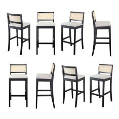 Kit 8 Banquetas com Encosto e Apoio para Pés Tiê CabeCasa MadeiraMadeira Preto/Off White