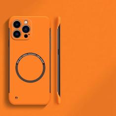 Capa de telefone magnética sem moldura ultrafina e rígida para PC para iPhone 15 14 Pro Max 13 12 Mini 11 Pro Max Capa sólida de cor fosca, laranja, para iPhone 12 ProMax