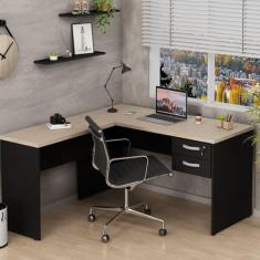 Mesa De Canto em L Para Escritório 140x150cm com Gaveta Carvalho