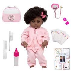 Boneca Reborn Menina Realista Negra Saída de Banho Completa - Cegonha 