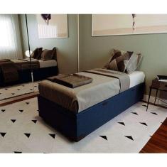 cama box solteiro com baú azul com colchão guldi dream mola ensacada (30x88x188) cinza e branco