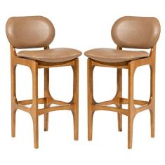 Kit 2 Banquetas Alta Estofada Rafine Madeira Castanho Impermeável Marr