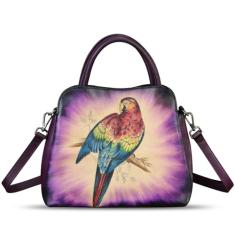 Bolsa feminina de couro genuíno pintada à mão com alça superior, bolsa tiracolo feita à mão, Estampa 8, Medium