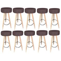 Kit 10 Banqueta Alta Flora Pés Palito em Madeira Branco  Bar Bistrô Co