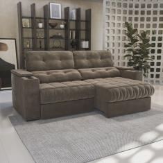 Sofá 260cm com Porta Copos Retrátil e Reclinável Premier Marrom