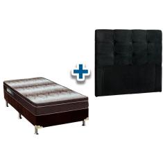 Cama Box Solteiro CRC + Colchão Ortopédico Light Ortobom + Cabeceira Clean - Suede Preto