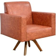 Poltrona Decorativa Giratória Sala de Estar Base de Madeira Helô L02 Couríssimo Camel - Lyam Decor