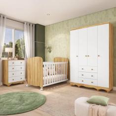 Quarto de Bebê Guarda-Roupa 4 Portas Cômoda e Berço Mimo MDF Espresso 