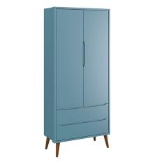 Guarda-Roupa Retrô Theo 2 Portas com Pés em Madeira - Azul