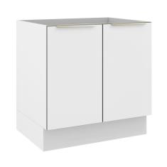 Balcão Madesa Lux 80 cm 2 Portas (Sem Tampo) - Branco/Branco Veludo