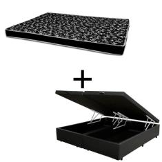 Cama Box Baú Queen 158 Tecido Sintético Preto Com Colchão Hamburgo Bello Box - 100% Espuma - D28 Preto 55x158x198