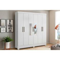 Guarda Roupa 6 Portas E 3 Gavetas C/ Espelho Prático Branco - Demóbile