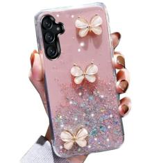 Changjia Capa com glitter para Samsung Galaxy A15 5G, linda borboleta 3D, brilhante, brilhante, macia, silicone, transparente, à prova de choque, para mulheres e meninas, capa protetora fina para