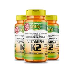 Kit 3 Vitamina K2 - Menaquinona 130mcb - 60 cápsulas