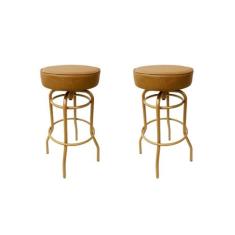 Banqueta Bar Altura 65cm Giratória cor Dourado Fosco Assento cor Caram