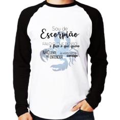 Camiseta Raglan Sou de Escorpião Manga Longa - Foca na Moda, Branco, P