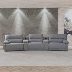 Sofá Swift C-porta Copos Baú Cooler Reclinável Retrátil Linho Cinza Claro G81 Gran Belo