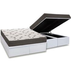 Cama Box Baú Queen: Colchão Espuma Ortobom D45 Light + Base crc Courano White(158x198)