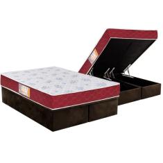 Cama Box Baú Queen: Colchão Espuma Castor D20 Sleep Max Duplo + Base Crc Suede Brown(158X198)