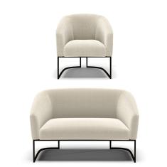 Sofá Namoradeira E Poltrona Base Industrial Preto Stella Bouclê D03 - D'rossi Cor Bege