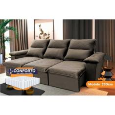 Sofá Retrátil Reclinável Paris 2.30m Suede Velut Marrom Claro Molas Ensacadas - King House