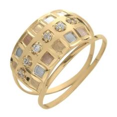 Anel de Ouro 18k Tricolor com 6 Pedras Zircônias Colore di Pietra, 19