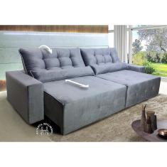 Sofá Retrátil Reclinável Montebello 2,50m Suede Velut Cinza c/ Molas no Assento - King House