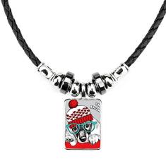 DIYthinker Roupa de cachorro adorável colar com ilustração em aquarela joia Torque pingente de corda de couro