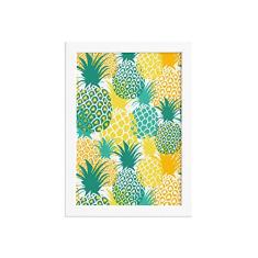 Quadro Abacaxi Verde Amarelo Moldura Branca 22x32cm