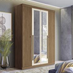 Guarda Roupa Solteiro Ripado 4 Portas 2 Gavetas com Espelhos Antony Jatobá/Areia