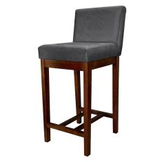 Banqueta Média Estofada com Encosto Lisboa Madeira Capuccino Suede Cinza CCS