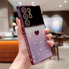 Capa transparente com revestimento gradiente de coração fofo amor para Samsung S23 Ultra S22 Plus S21 S20 FE A52 A53 A54 A23 A24 A14 Capa mole, roxa, para Samsung A52 5G