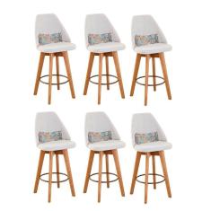 Kit 06 Banquetas Bege Claro E Almofada Folhas