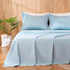 Jogo de Lençol Cama King 4 Peças Percal 400 Fios 100% Algodão Provence (Azul)