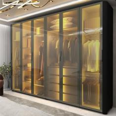Guarda-roupa Casal 6 Portas com 6 Portas Reflecta com Pés com Led Innova Preto Acetinado