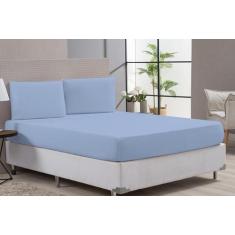 Jogo Lençol Cama Casal Queen 80% Algodão Azul Elástico - Beatriz Emxov