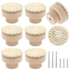 Qjaiune Pacote com 12 puxadores de cômoda em vime, puxadores de armário boho, 3,5 cm de diâmetro, puxadores de gaveta de vime de madeira, puxadores com parafusos, puxadores redondos de móveis para