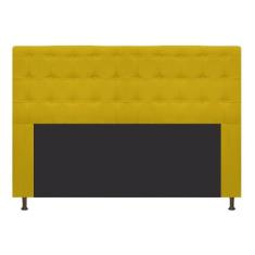 Cabeceira Estofada Dama 195 cm King Size Com Botonê Suede Amarelo - AD