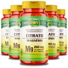 Kit 5 Magnésio Citrato Unilife 60 cápsulas