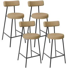 Kit 04 Banquetas Baixa Para Cozinha Sala De Jantar Bar Bancada Milão L02 Linho Bege Escuro