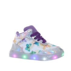 Tênis botinha luminoso de led luz que brilha pisca menina borboleta holografica-Feminino